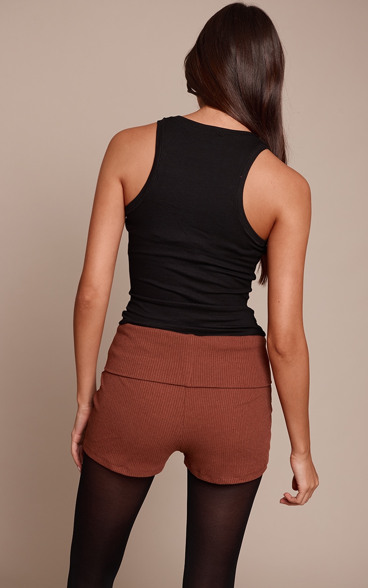 Chocolate Thick Rib Fold Over Detail Hotpant image 3
