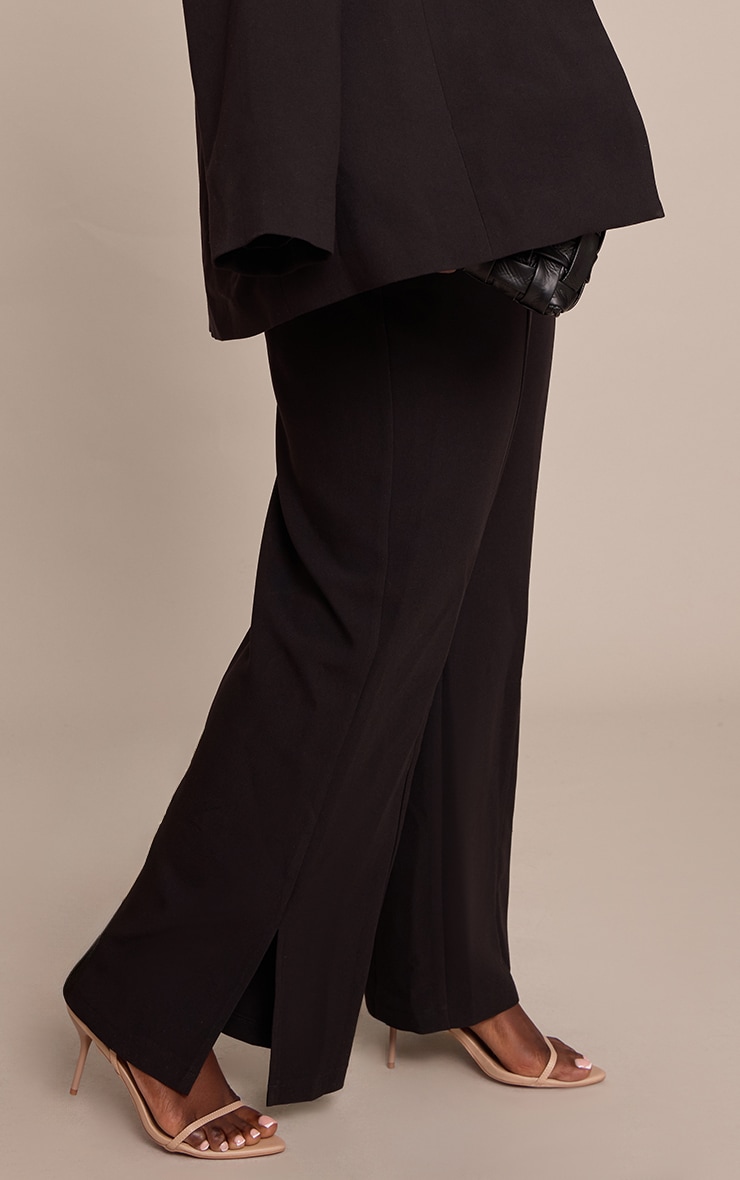 Plus Black Wide Leg Split Hem Pants image 4