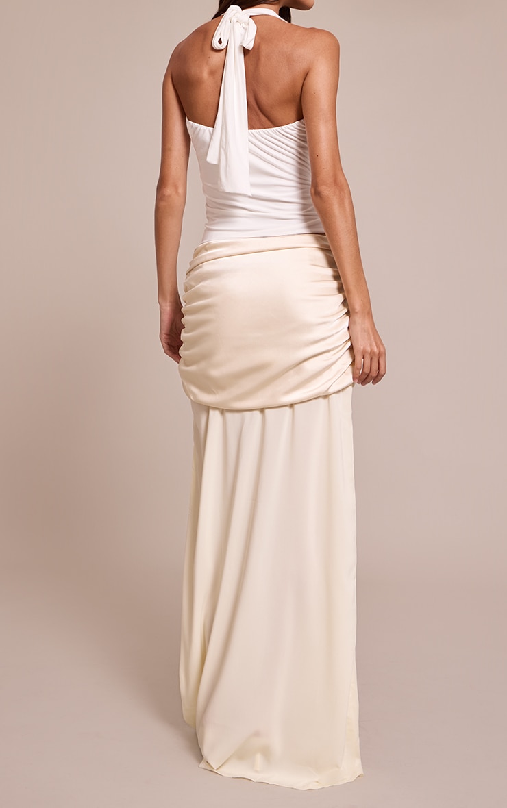 Cream Satin Overlay Chiffon Maxi Skirt image 3