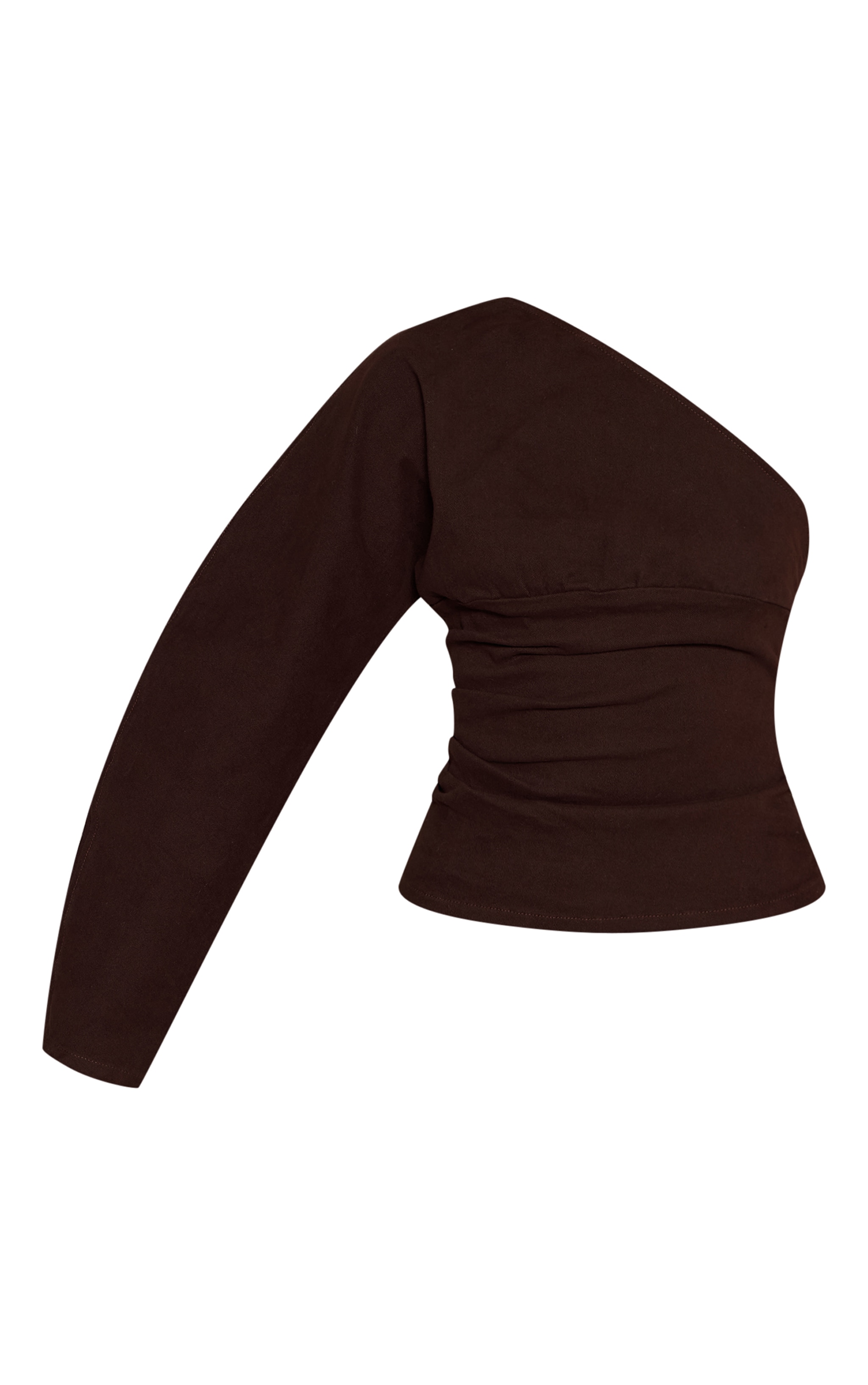 Chocolate Ruched Single Sleeve Denim Top image 5