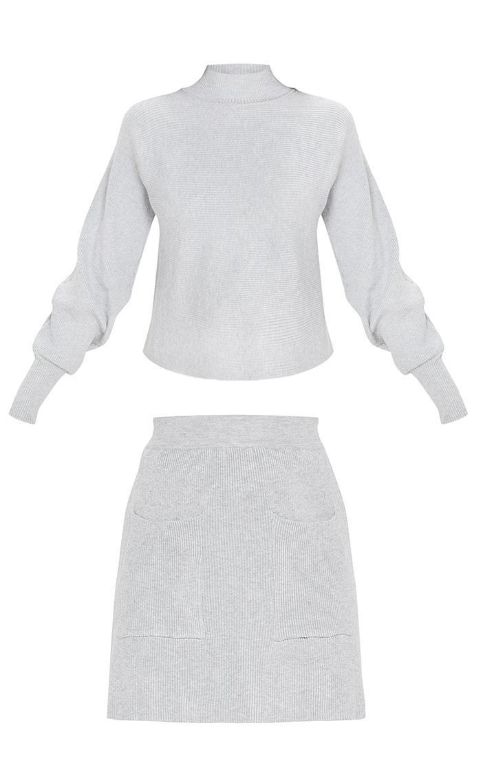 Grey Rib Knitted Skirt Set image 3