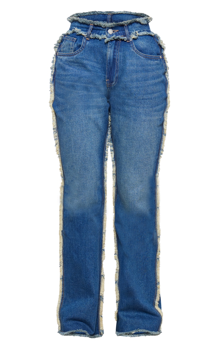 Tall Mid Blue Wash High Waist Seam Detail Straight Leg Jeans image 5