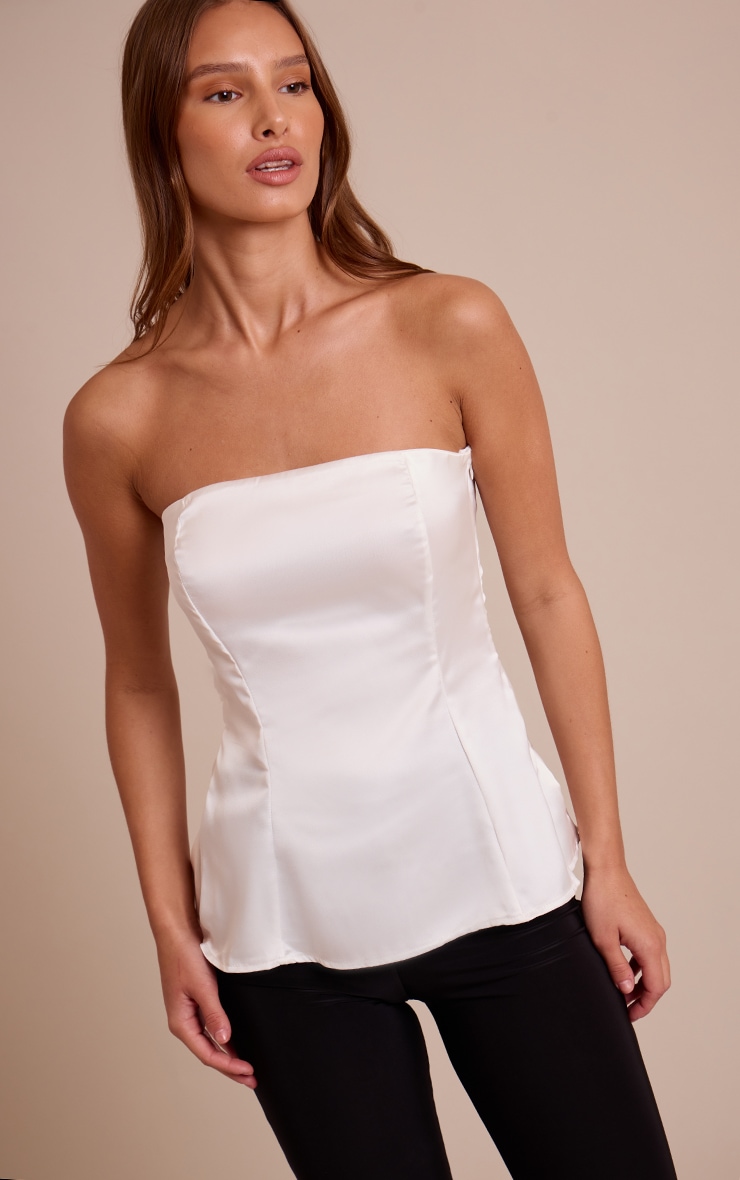 Top bandeau long en matière satinée crème image 1