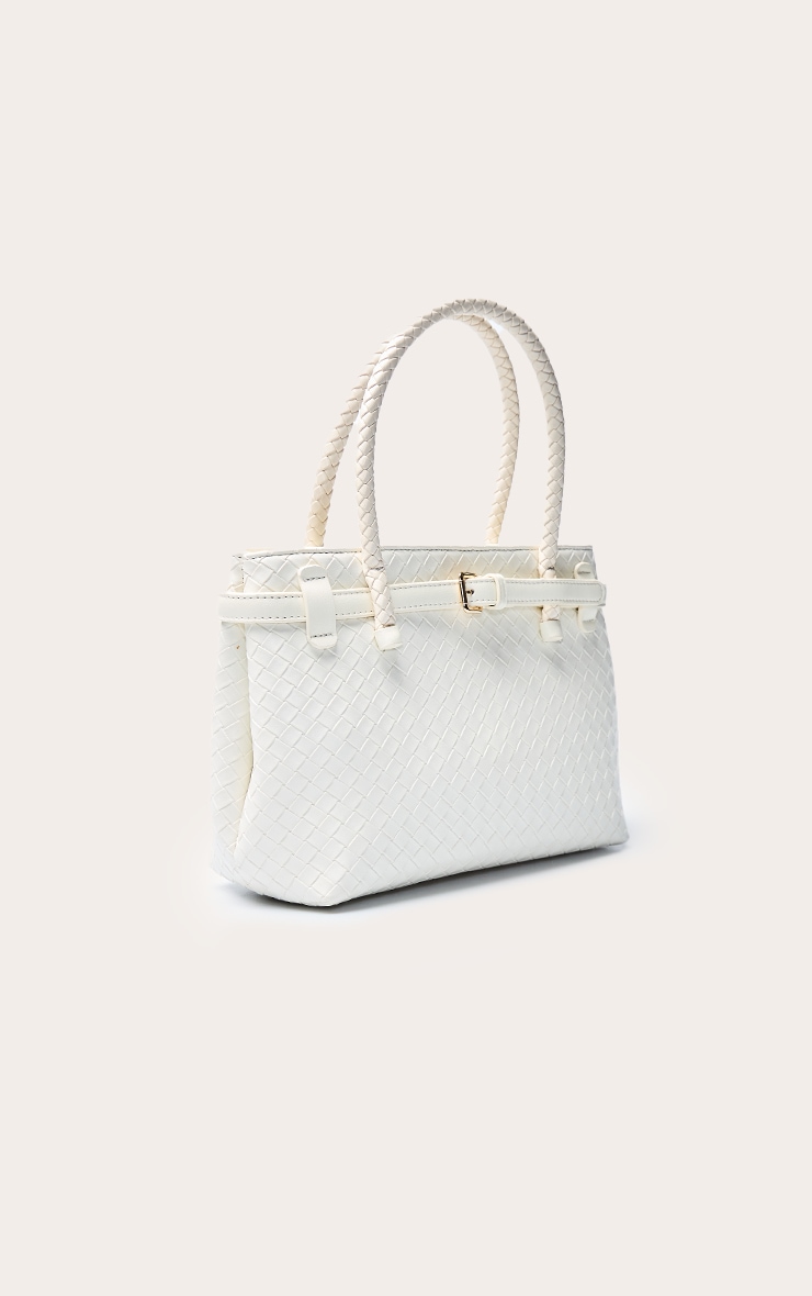 Cream PU Woven Belted Hand Bag image 3