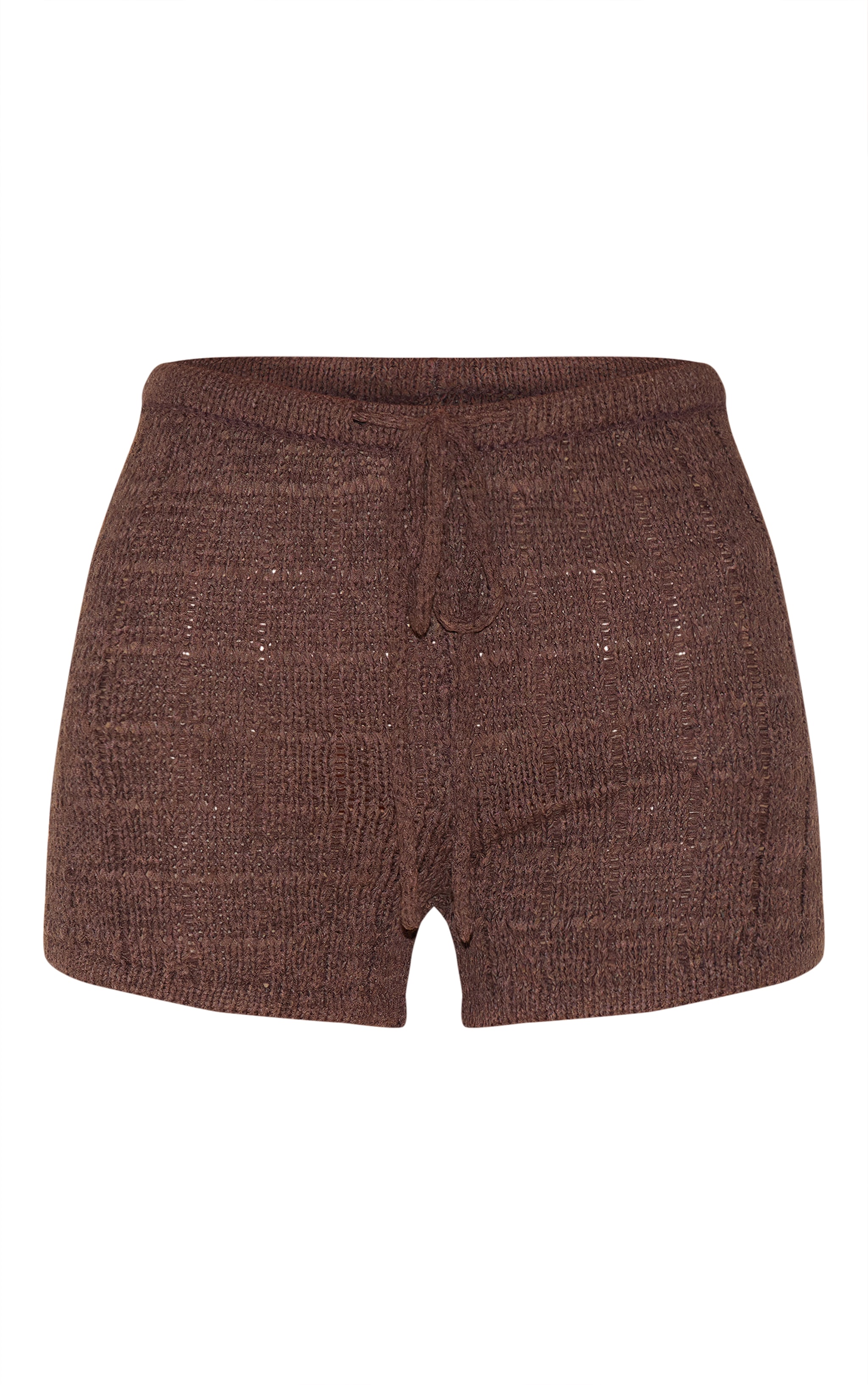 Chocolate Textured Filigree Knit Mini Shorts image 6