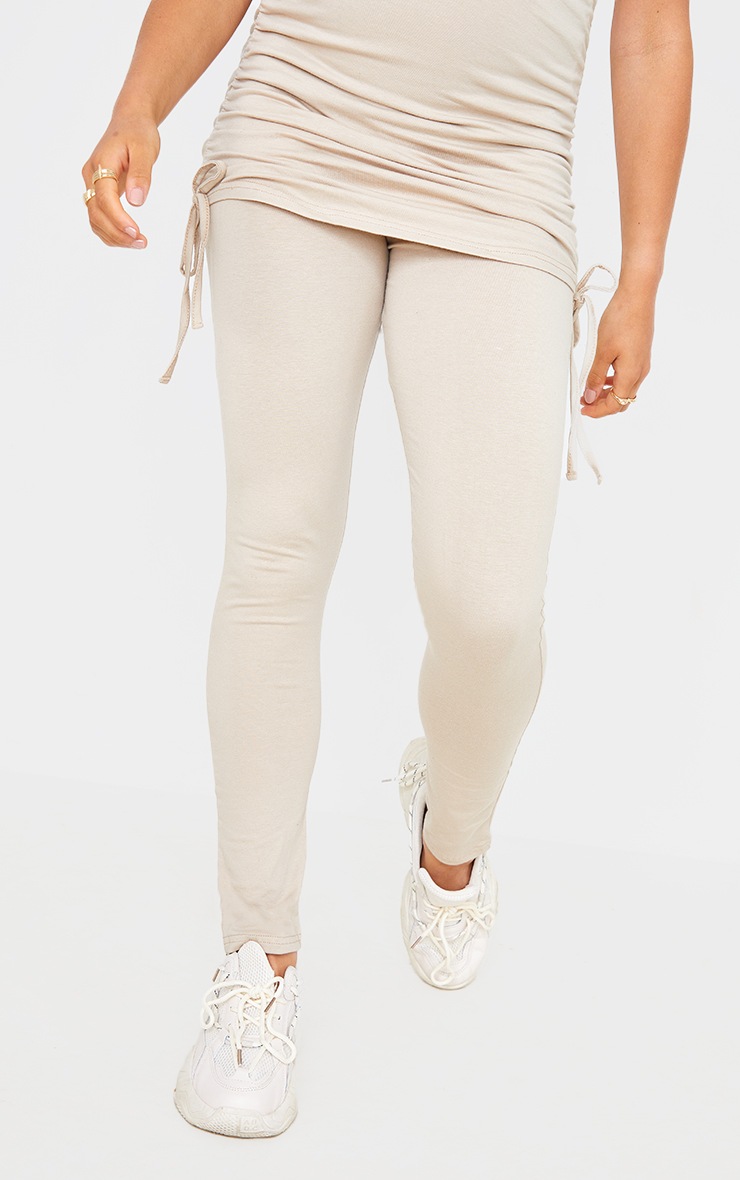 Maternity Stone Black Two Pack Ruched Leggings PrettyLittleThing