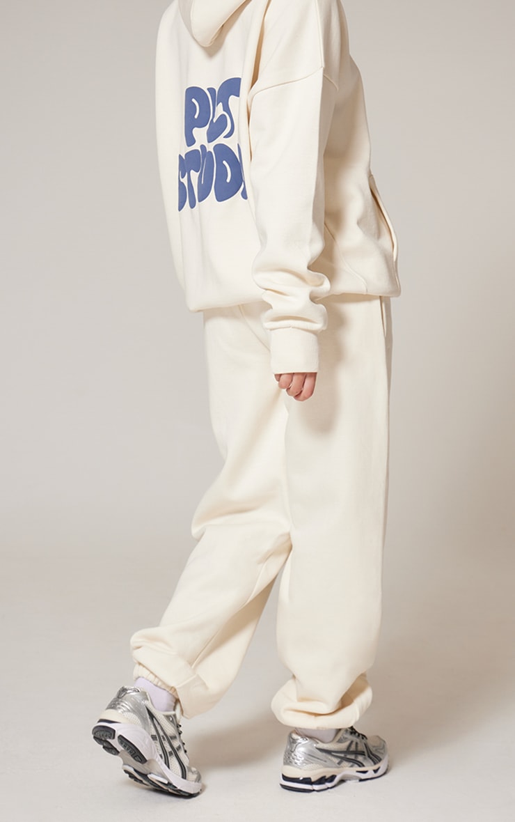 PRETTYLITTLETHING Sand Premium Studio Print Cuffed Track Pants image 3