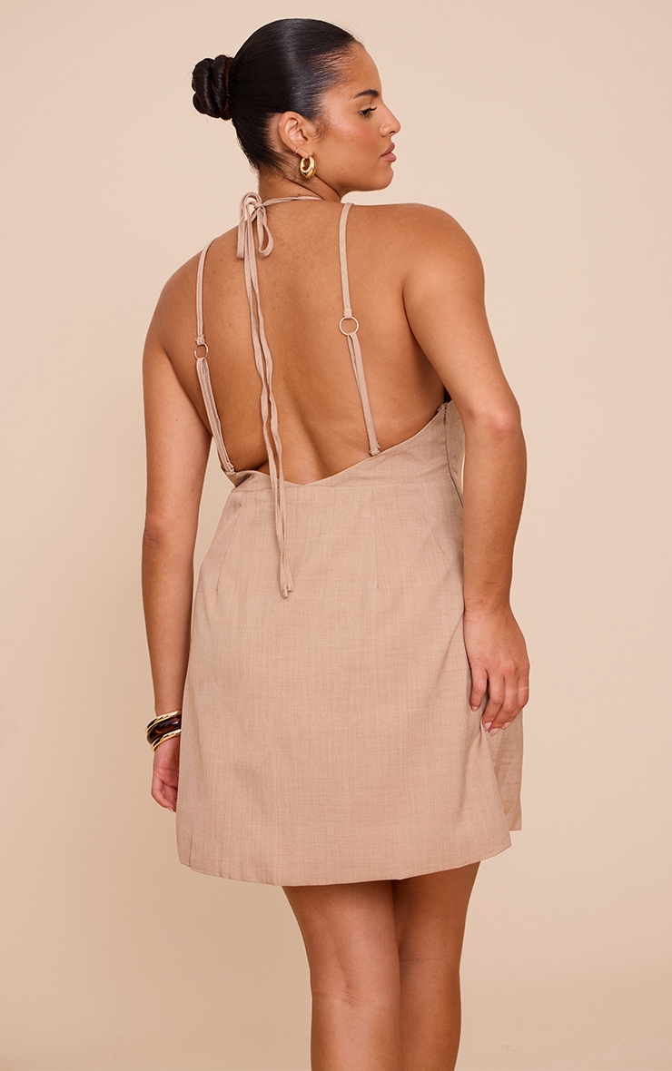 Plus Stone Woven Halter Neck A- Line Mini Dress image 2