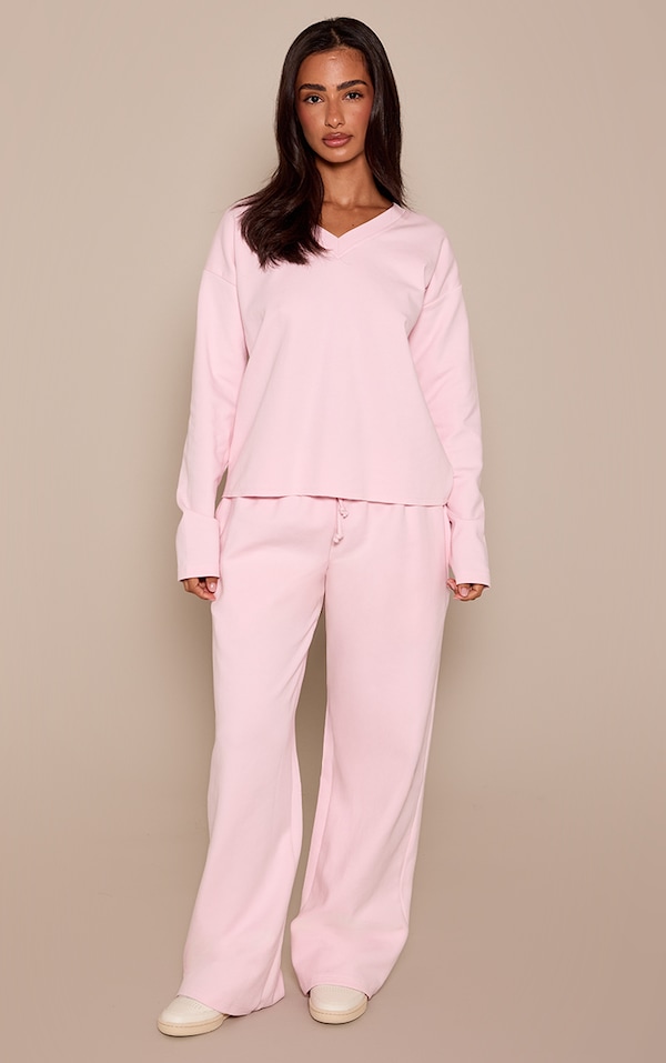 Petite Baby Pink Drawstring Waist Wide Leg Joggers