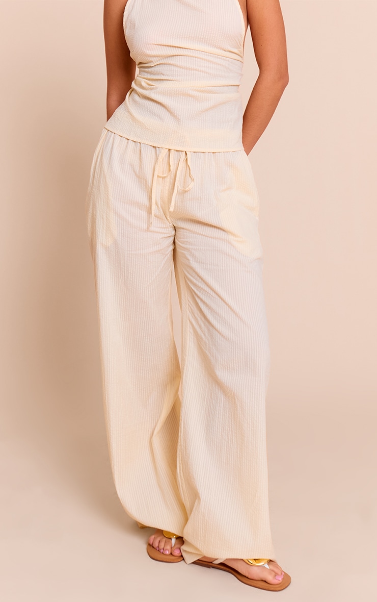 Butter Yellow Textured Drawstring Wide Leg Pants image 2