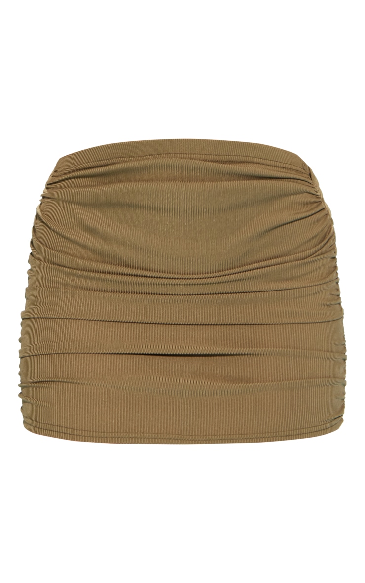 Khaki Rib Ruched Side Mini Skirt Co-ords PrettyLittleThing KSA