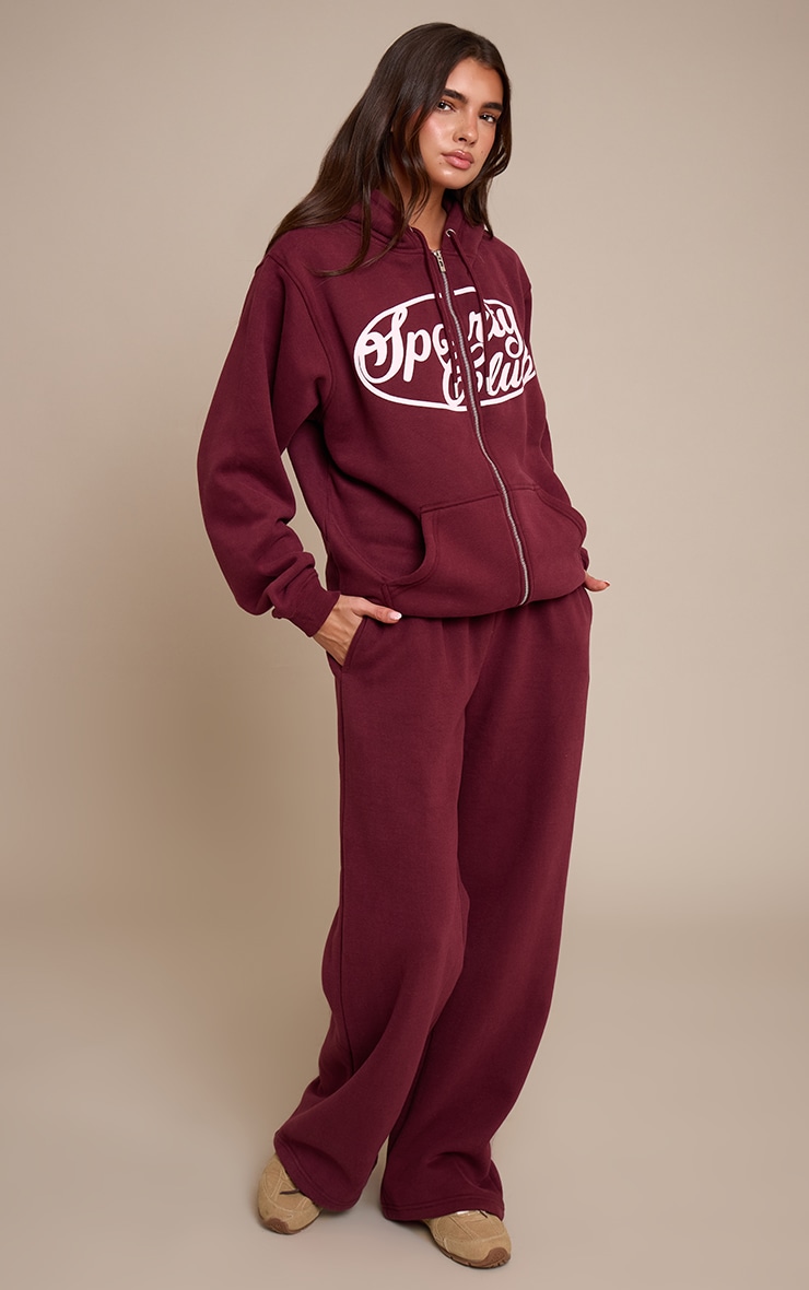 Hoodie oversize en coton polaire rouge vin imprimé "Sports Club" à zip image 3