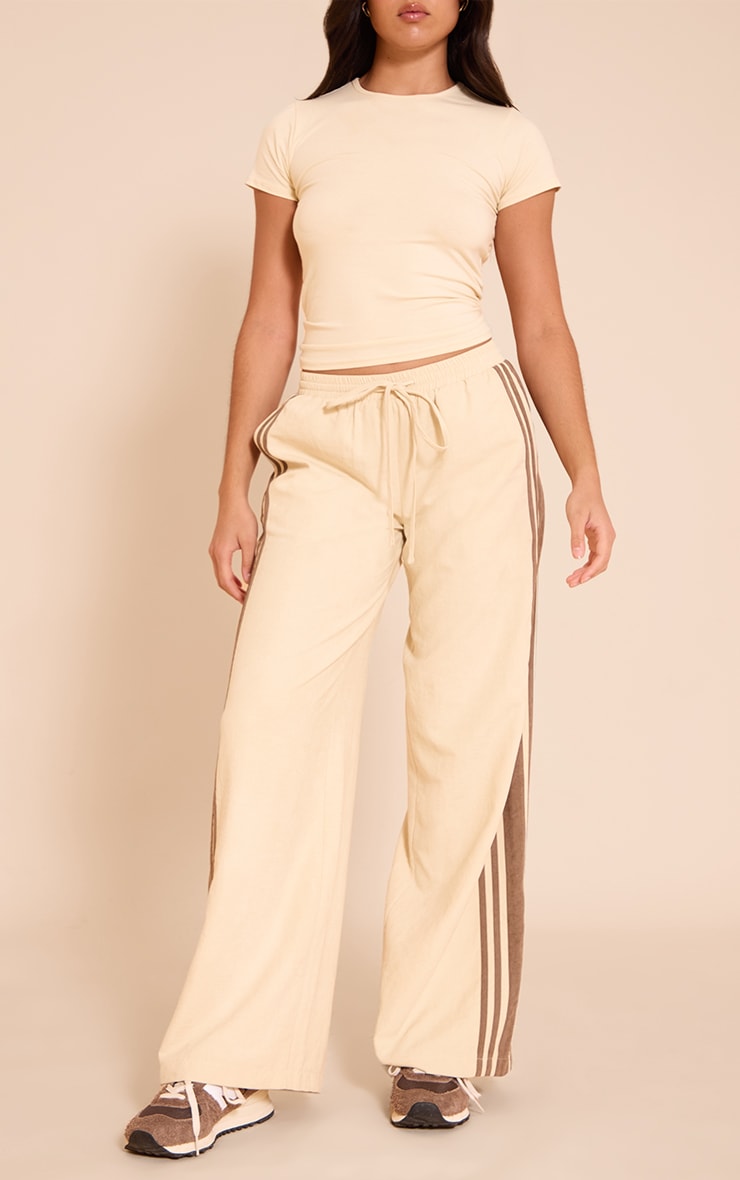 Butter Cream Peachskin Contrast Stripe Wide Leg Pants image 2