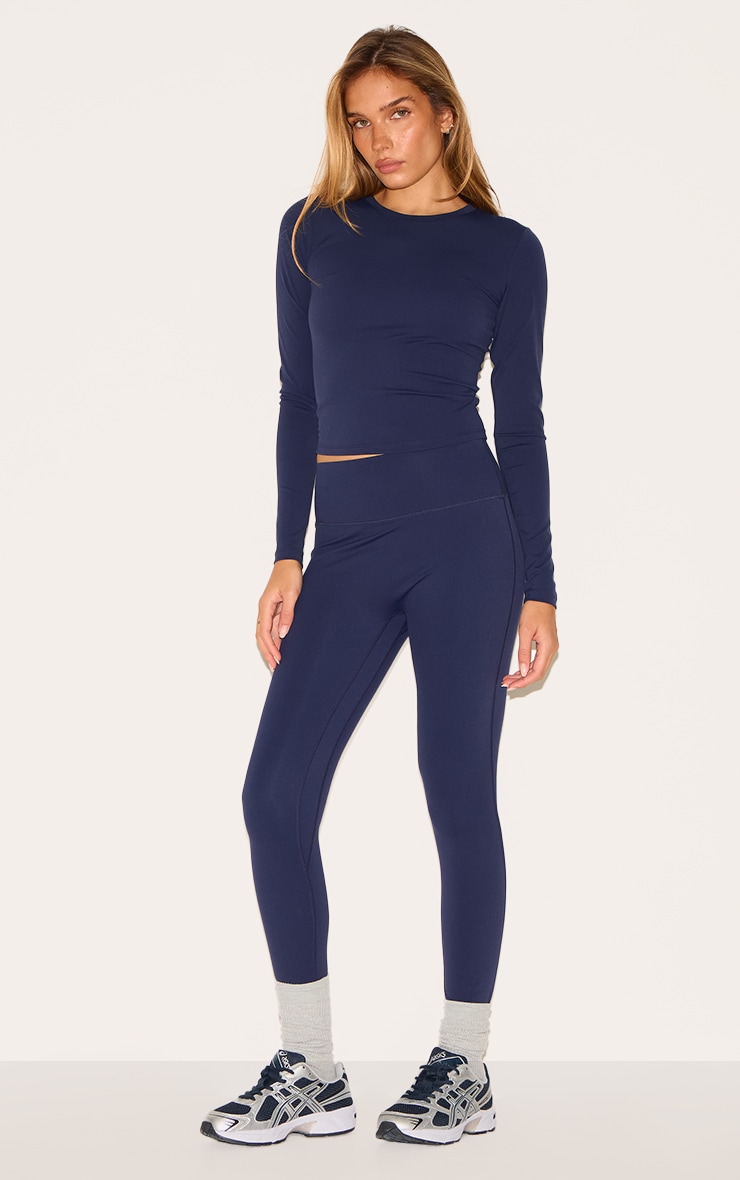 Navy Sculpt Long Sleeve Gym Top image 3