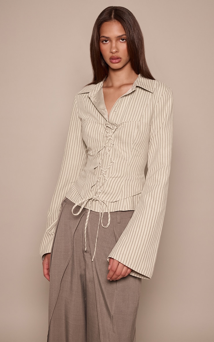 Stone Stripe Woven Corset Detail Shirt  image 1