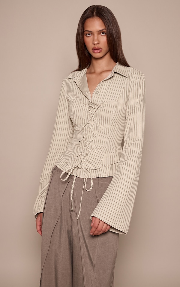 Stone Stripe Woven Corset Detail Shirt 