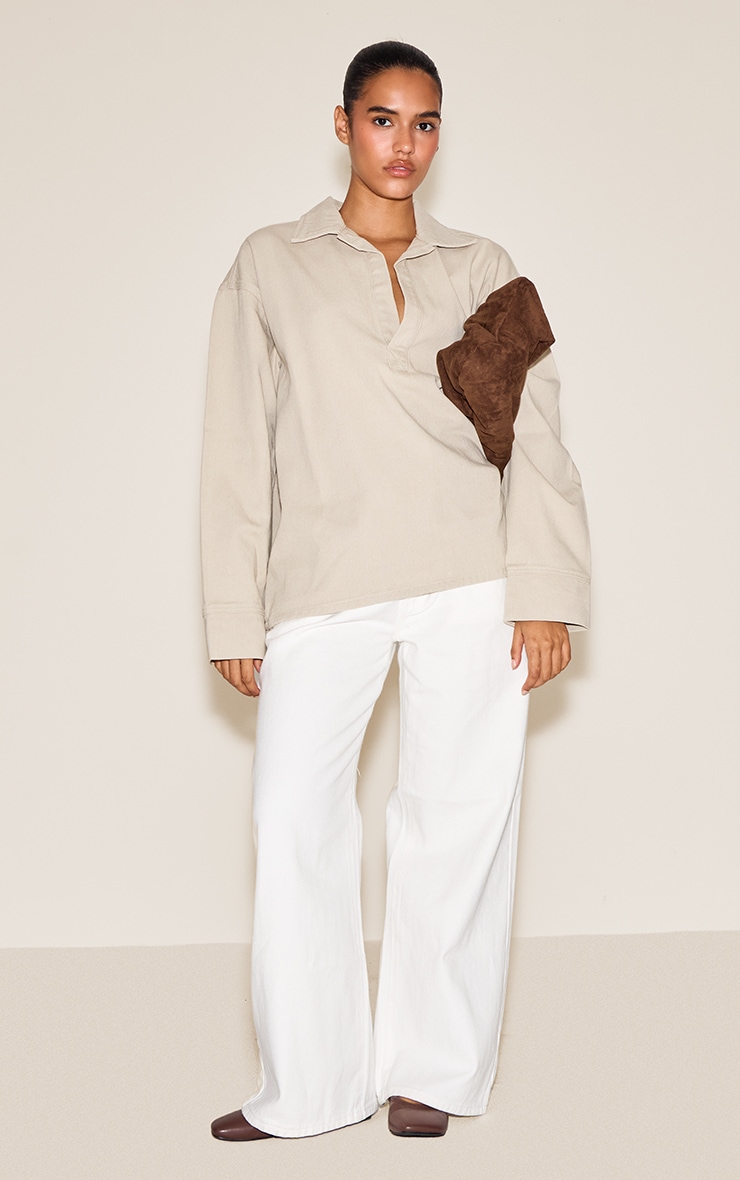 Stone Long Sleeve Oversized Denim Rugby Shirt image 3