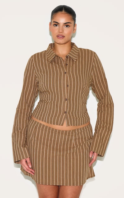 Plus Brown Pinstripe Fitted Shirt