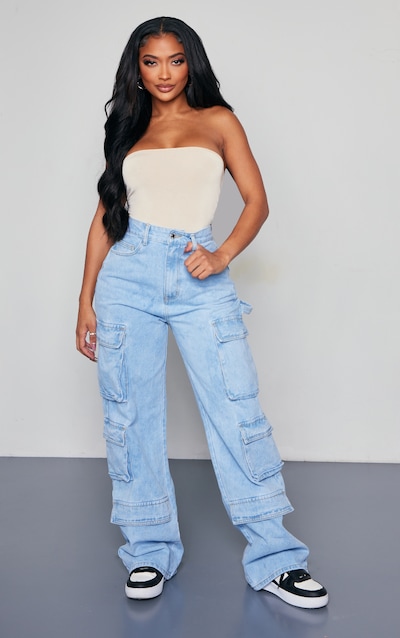 Shape Jean cargo large délavé vintage clair à poches