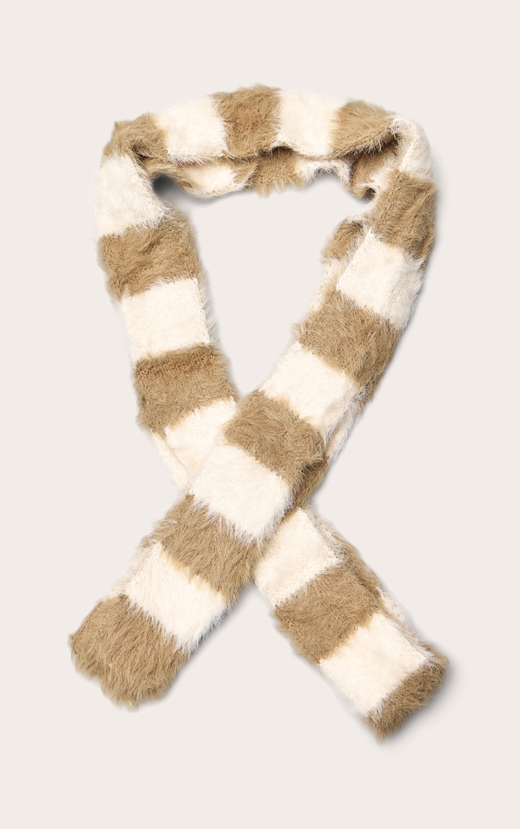 Multi Brown Skinny Fluffy Scarf image 2