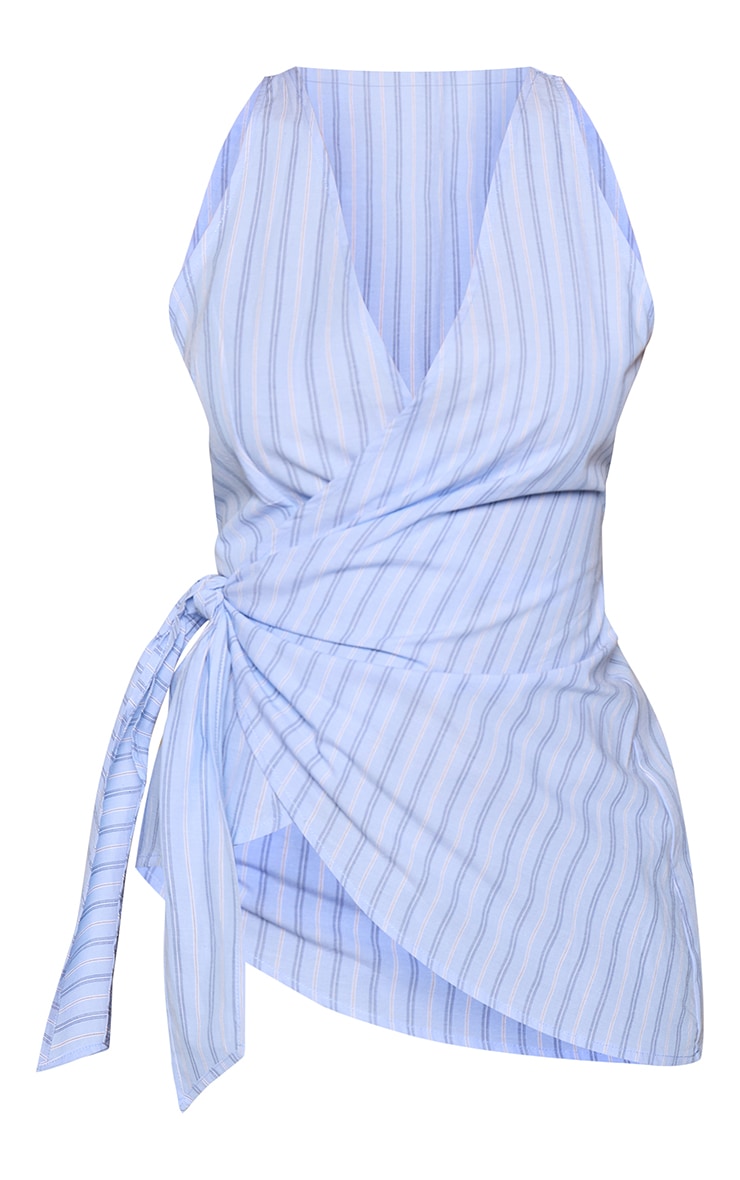 Blue Stripe Knot Tie Detail Sleeveless Shirt image 5