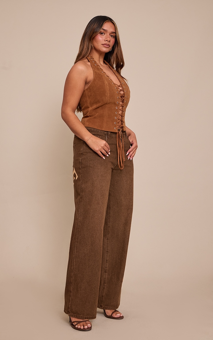Shape Chocolate Wash Low Rise Washed Jadore Print Wide Leg Denim Jeans image 3