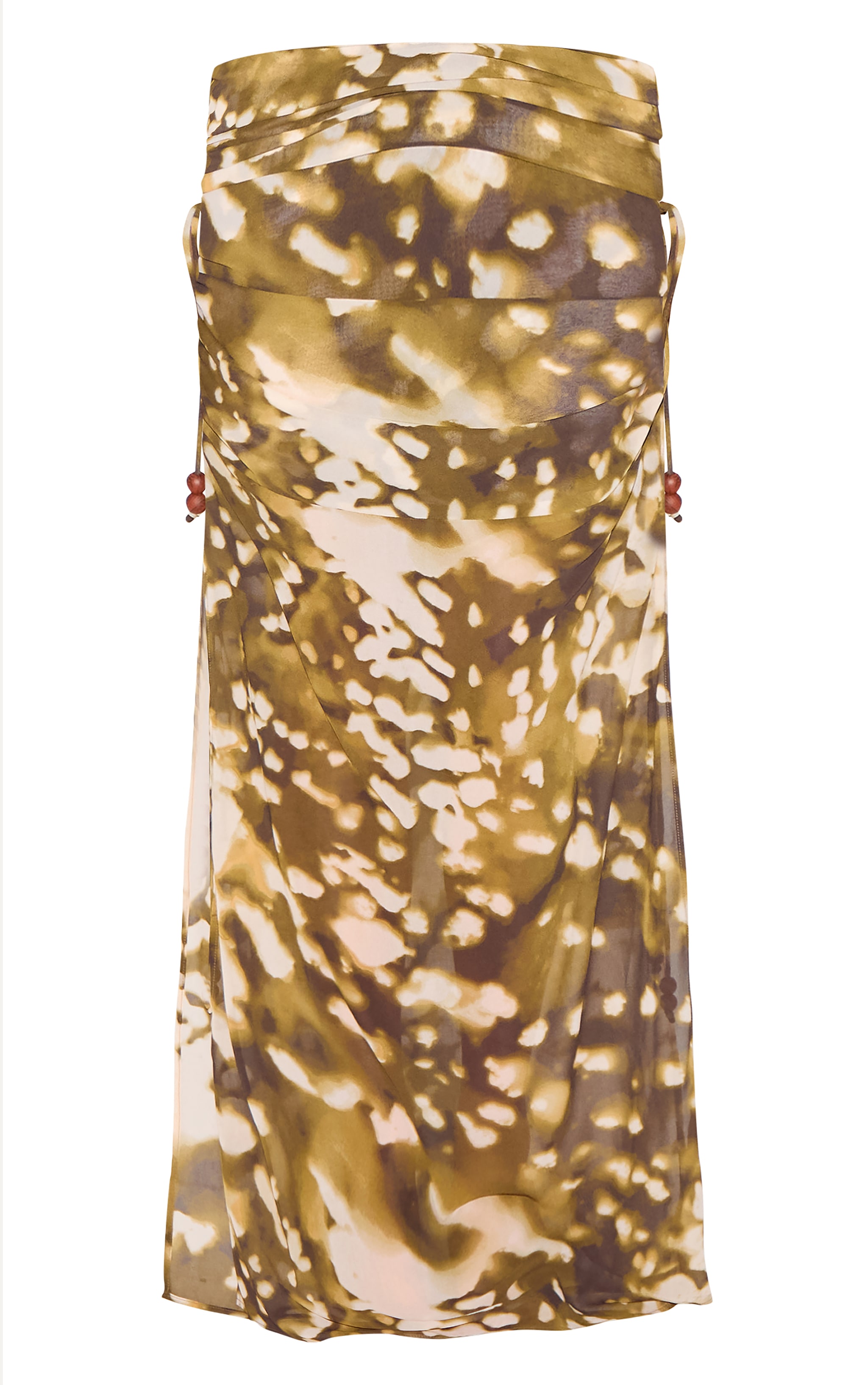 Plus Stone Blurred Abstract Printed Chiffon Ruched Bead Detail Maxi Skirt image 5