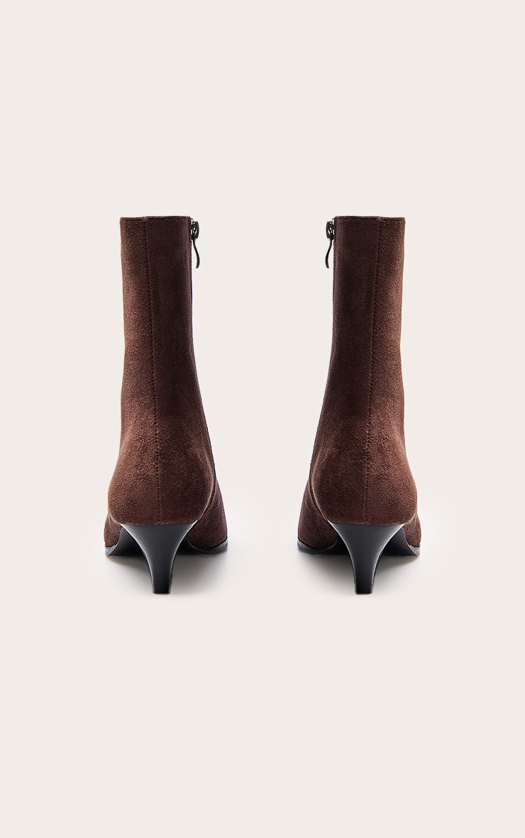 Chocolate Faux Suede Kitten Heel Ankle Boot image 4