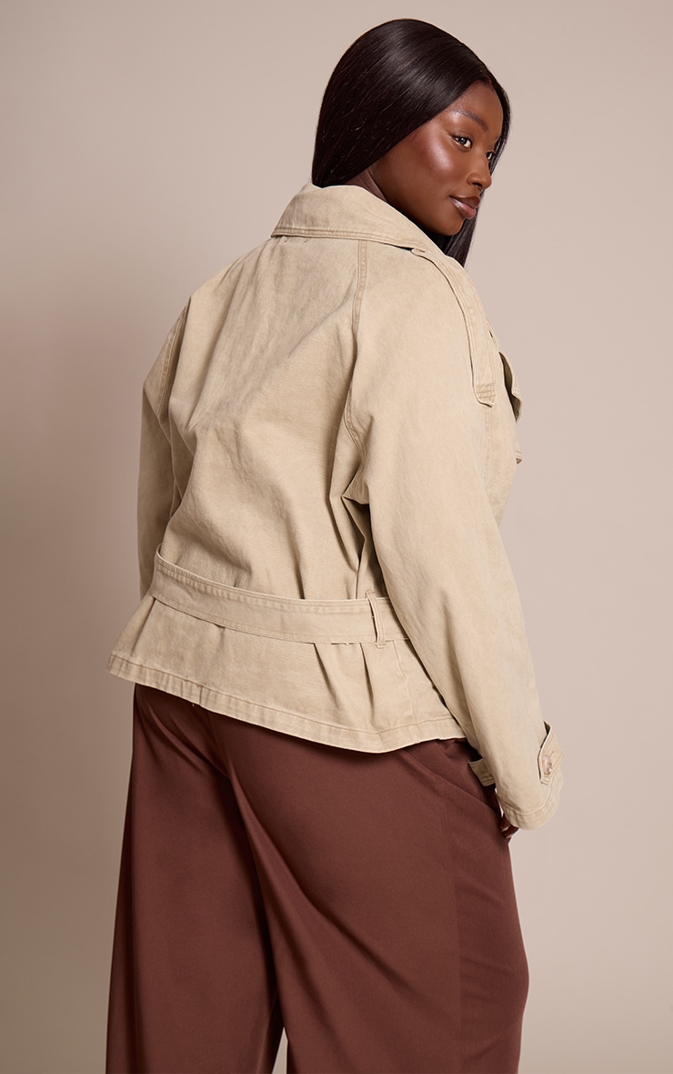 Plus Stone Belted Button Detail Cropped Denim Trench image 2