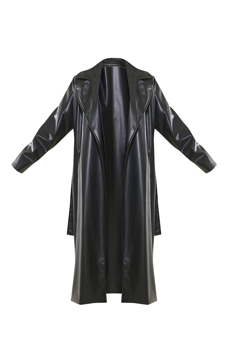Black Oversized Drop Shoulder PU Trench Coat Outerwear