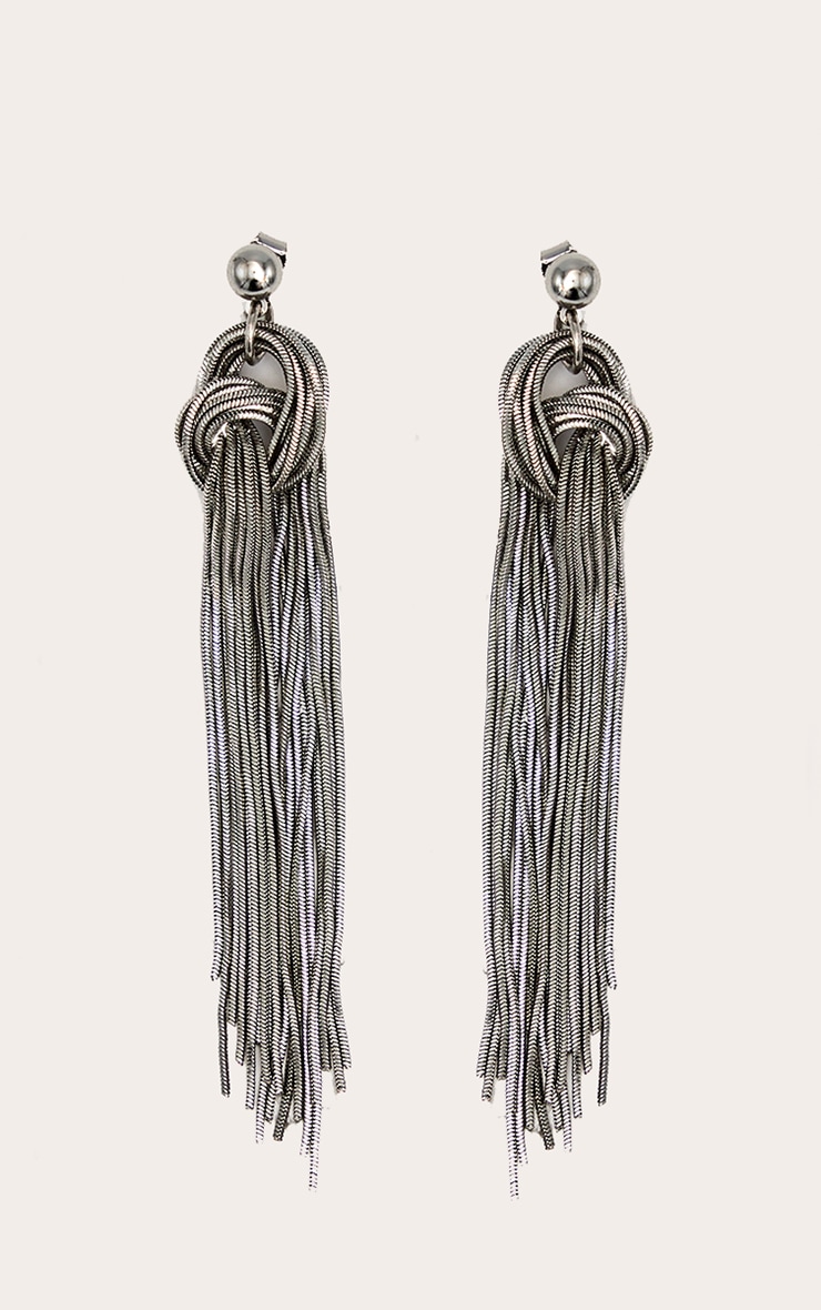 Boucles d'oreilles argentées à chaînes en cascades nouées image 2