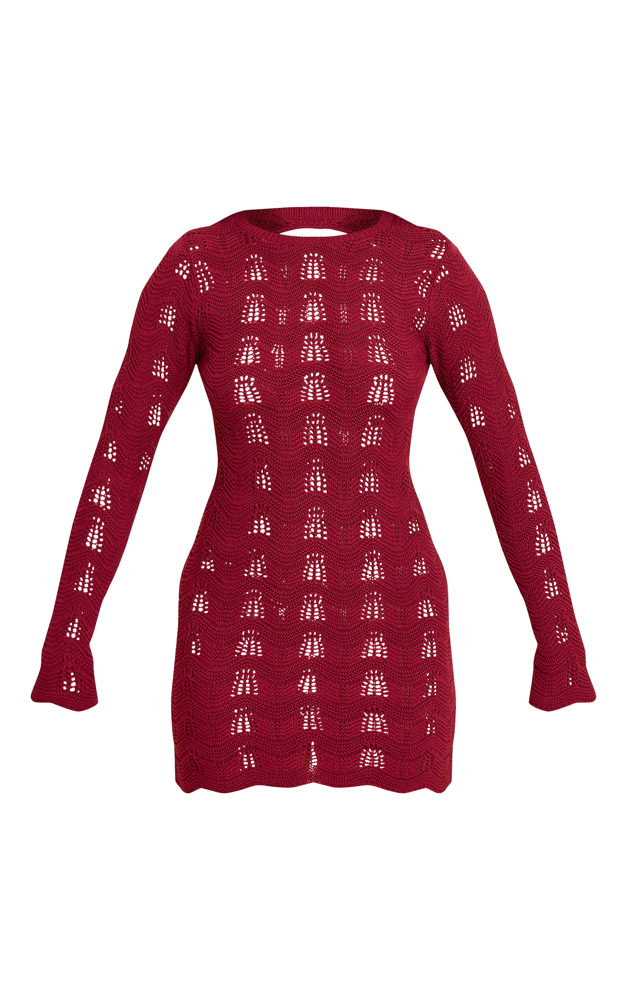 Wine Long Sleeve Backless Mini Dress image 5