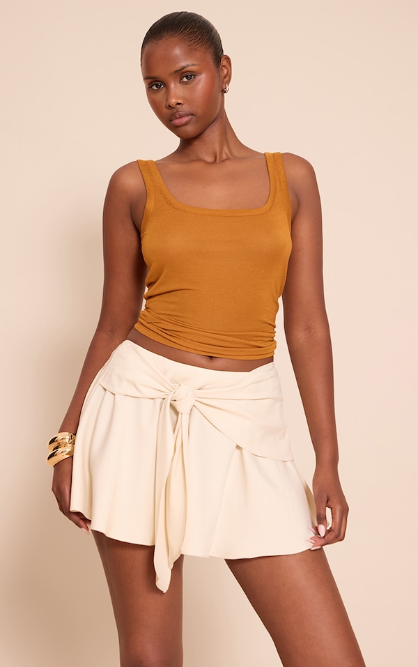 Cream Woven Tie Front Floaty Skirt