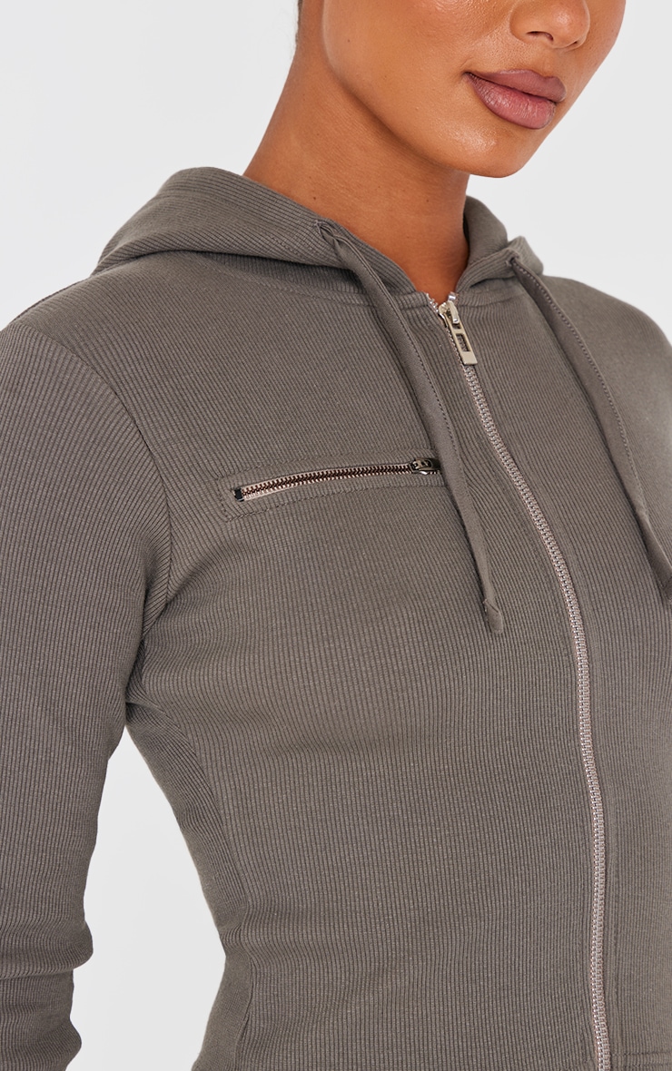 Charcoal Zip Up Ribbed Track Top image 4