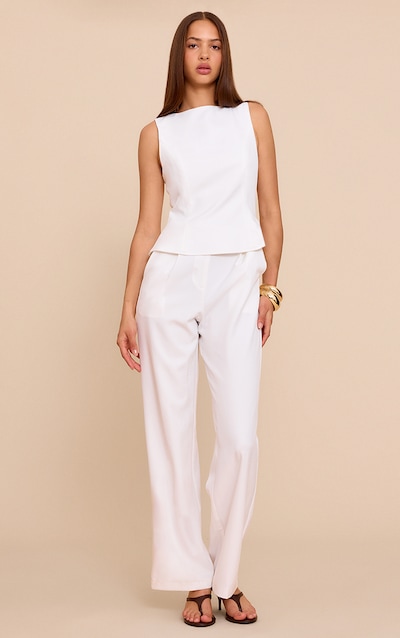 White Woven Peplum Detail Jumpsuit