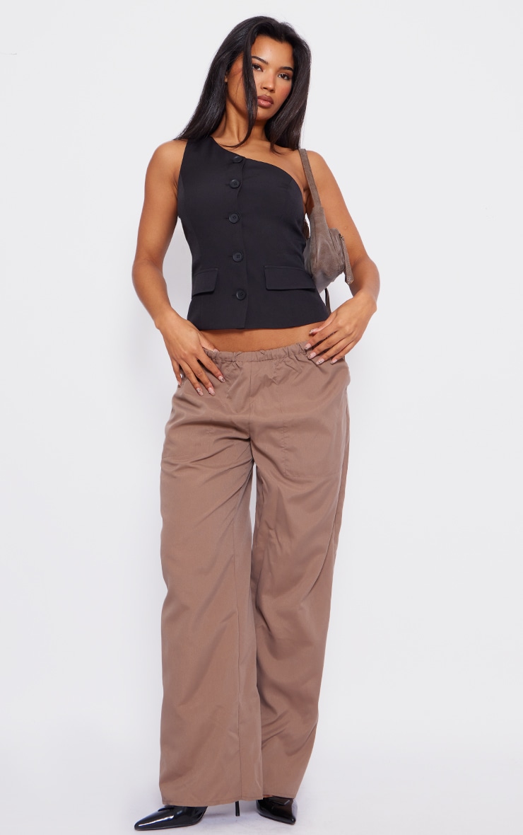 Black Tailored Woven One Shoulder Vest image 3