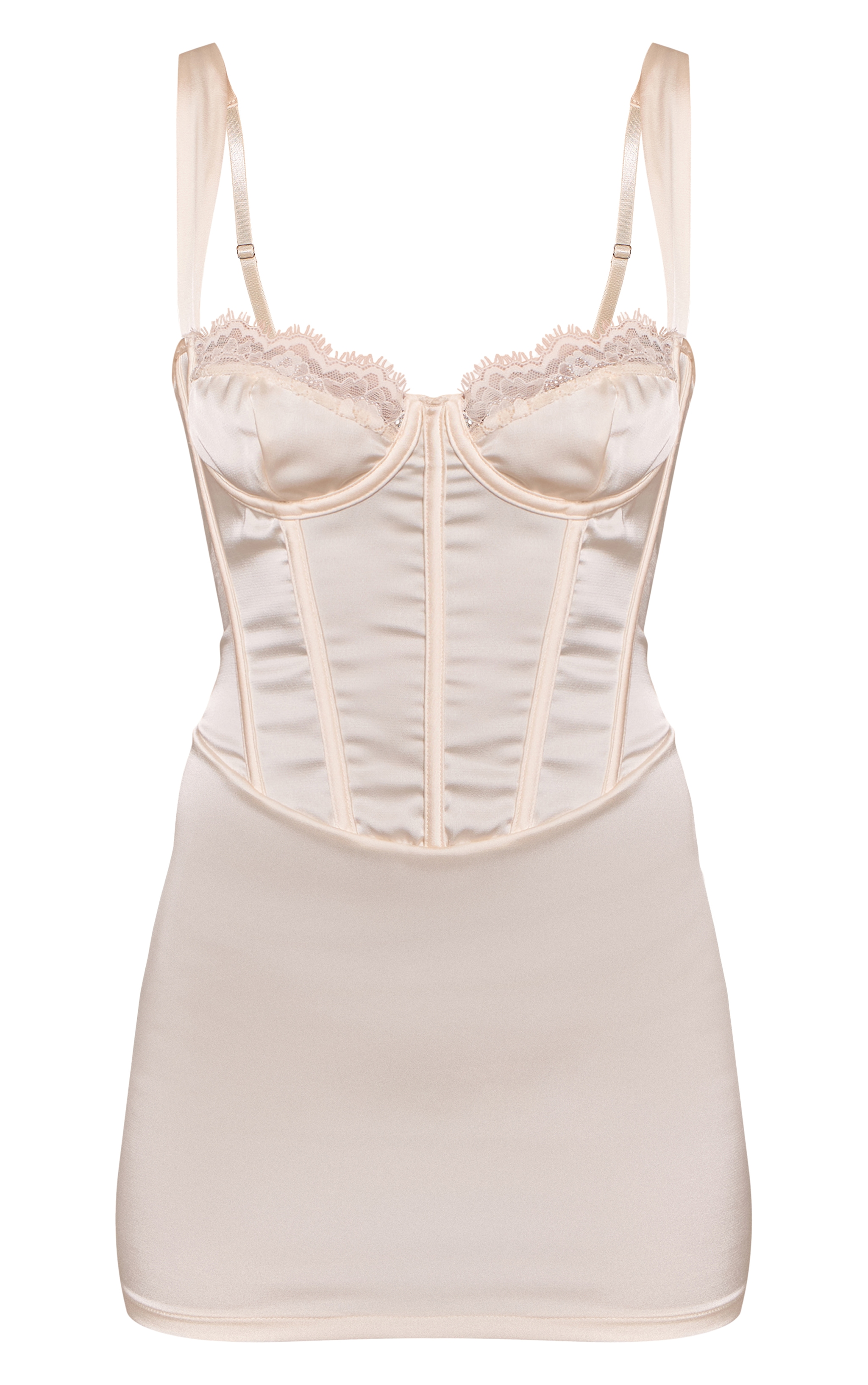 Cream Satin Lace Cup Detail Mini Dress image 5