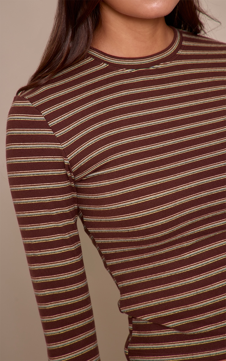 Chocolate Striped Soft Fleece Long Sleeve Top image 4