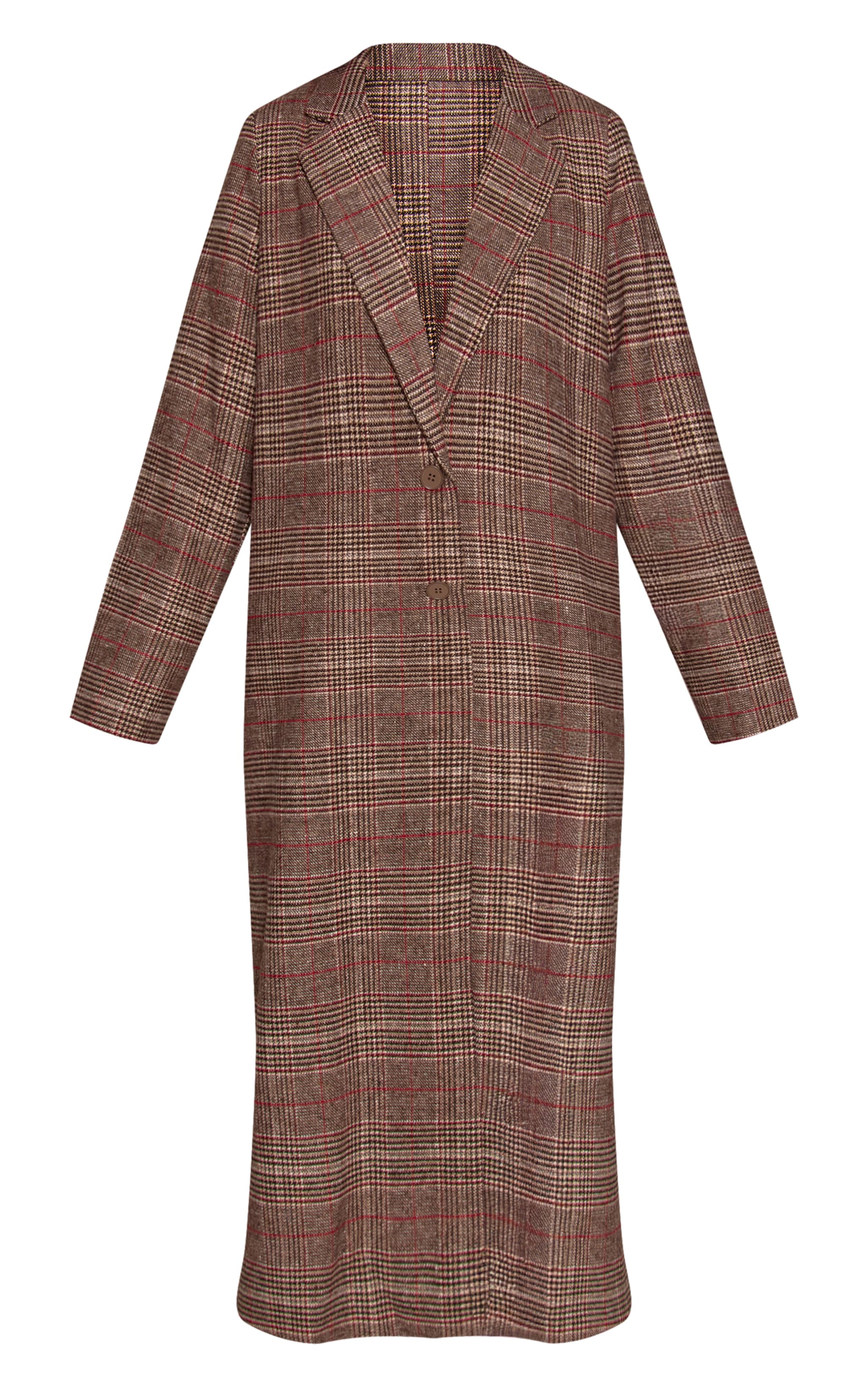 Brown Tartan Wool Look Coat image 5