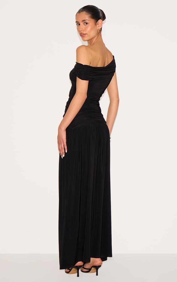Tall Black Double Layer Slinky Trim Detail Bardot Long Top image 2