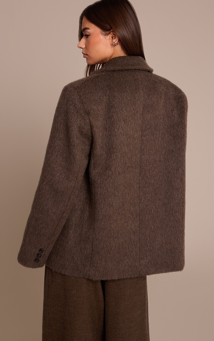 Chocolate Brushed Wool Look Oversized Blazer image 2