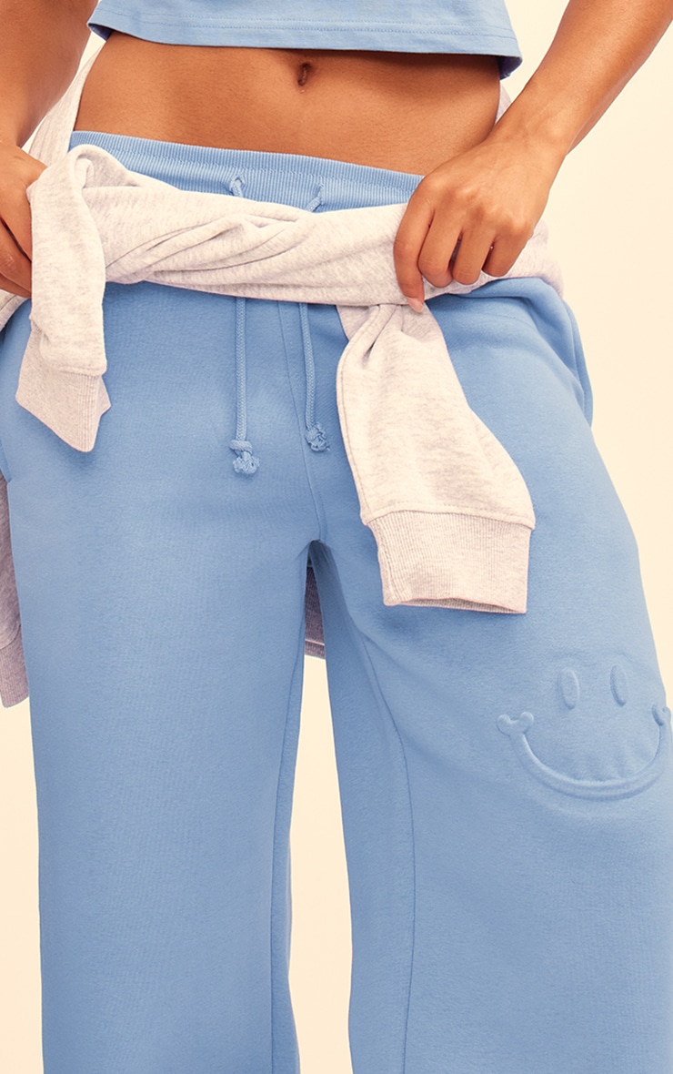 Steel Blue Smile Embossed Wide Leg Joggers image 4