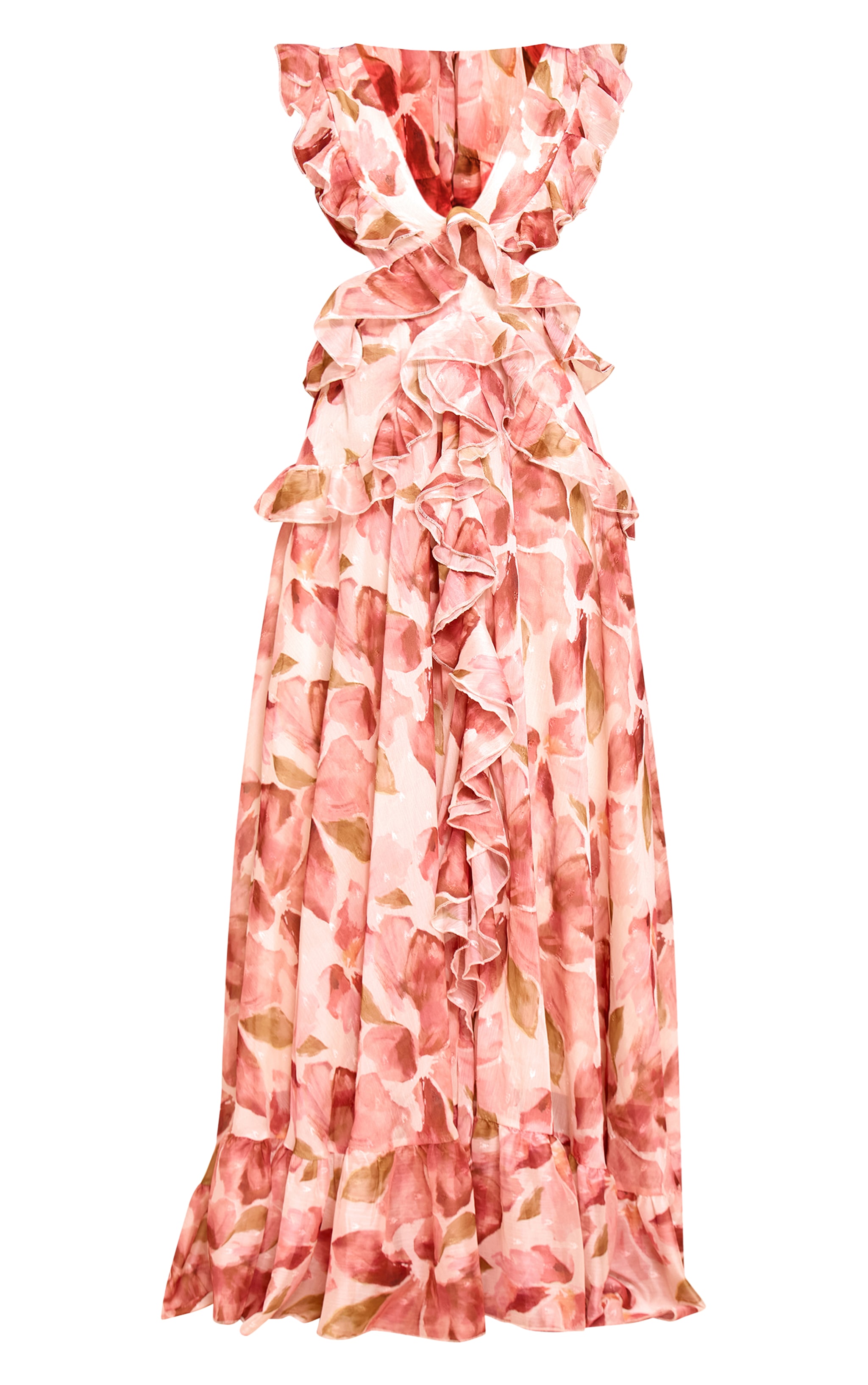Petite Blush Floral Frill Maxi Dress image 5