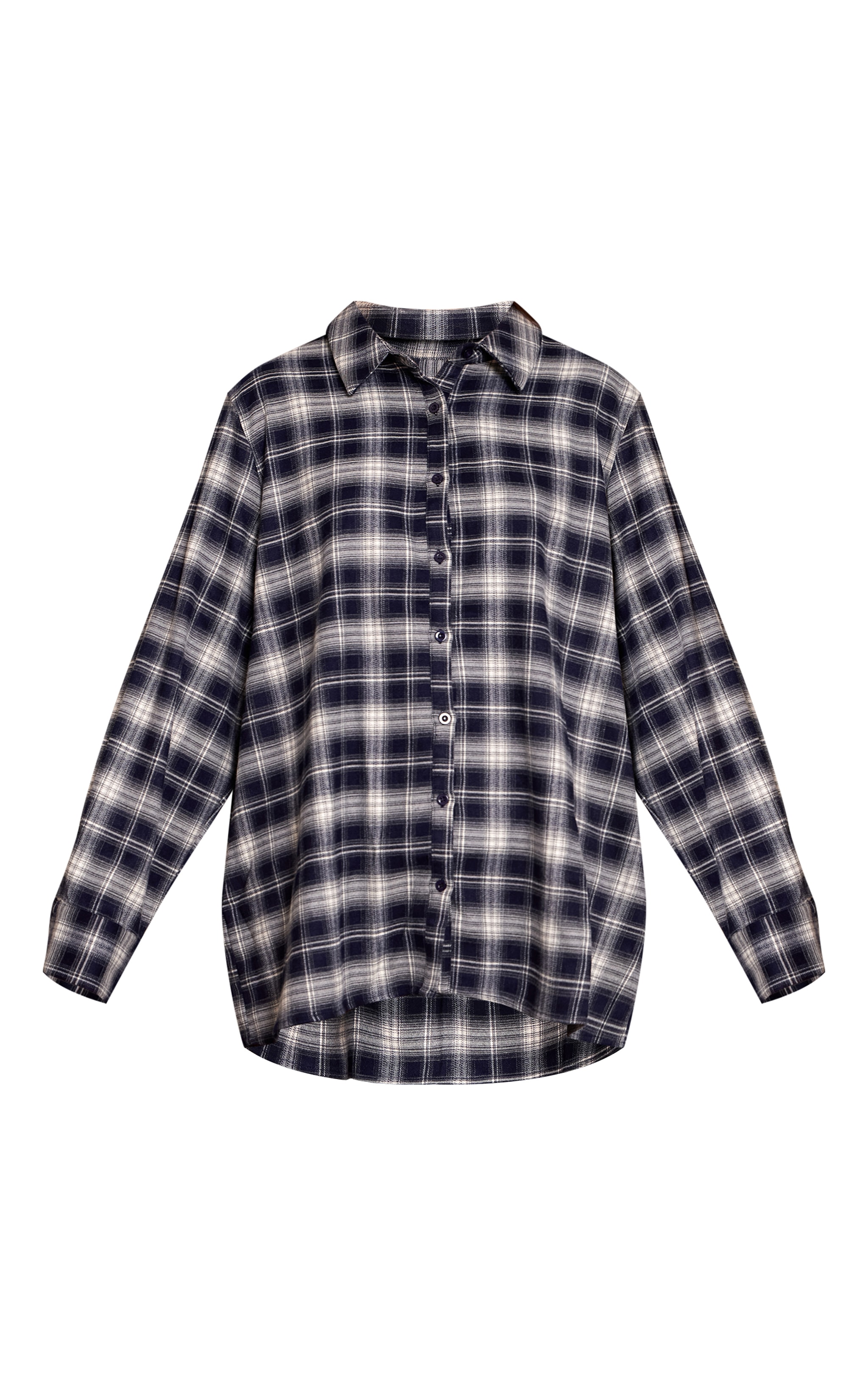 Navy Brushed Check Oversized Shirt  image 5