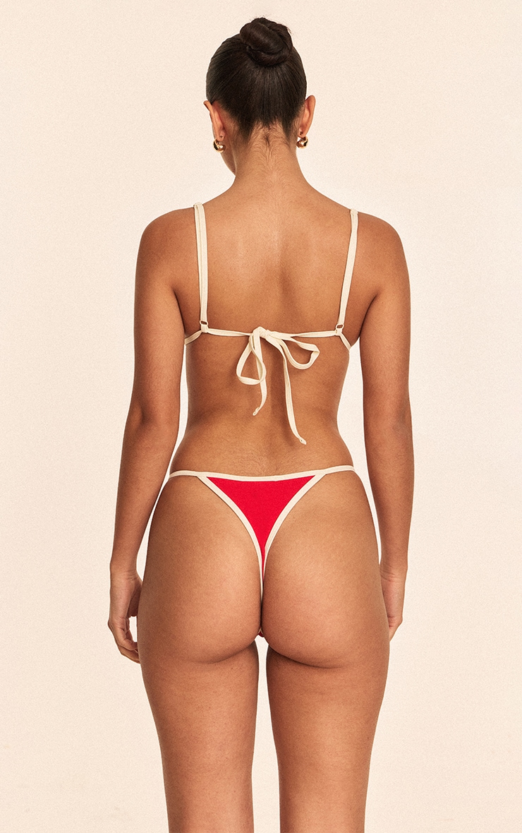 Red Triangle Contrast Binding Bikini Top image 2