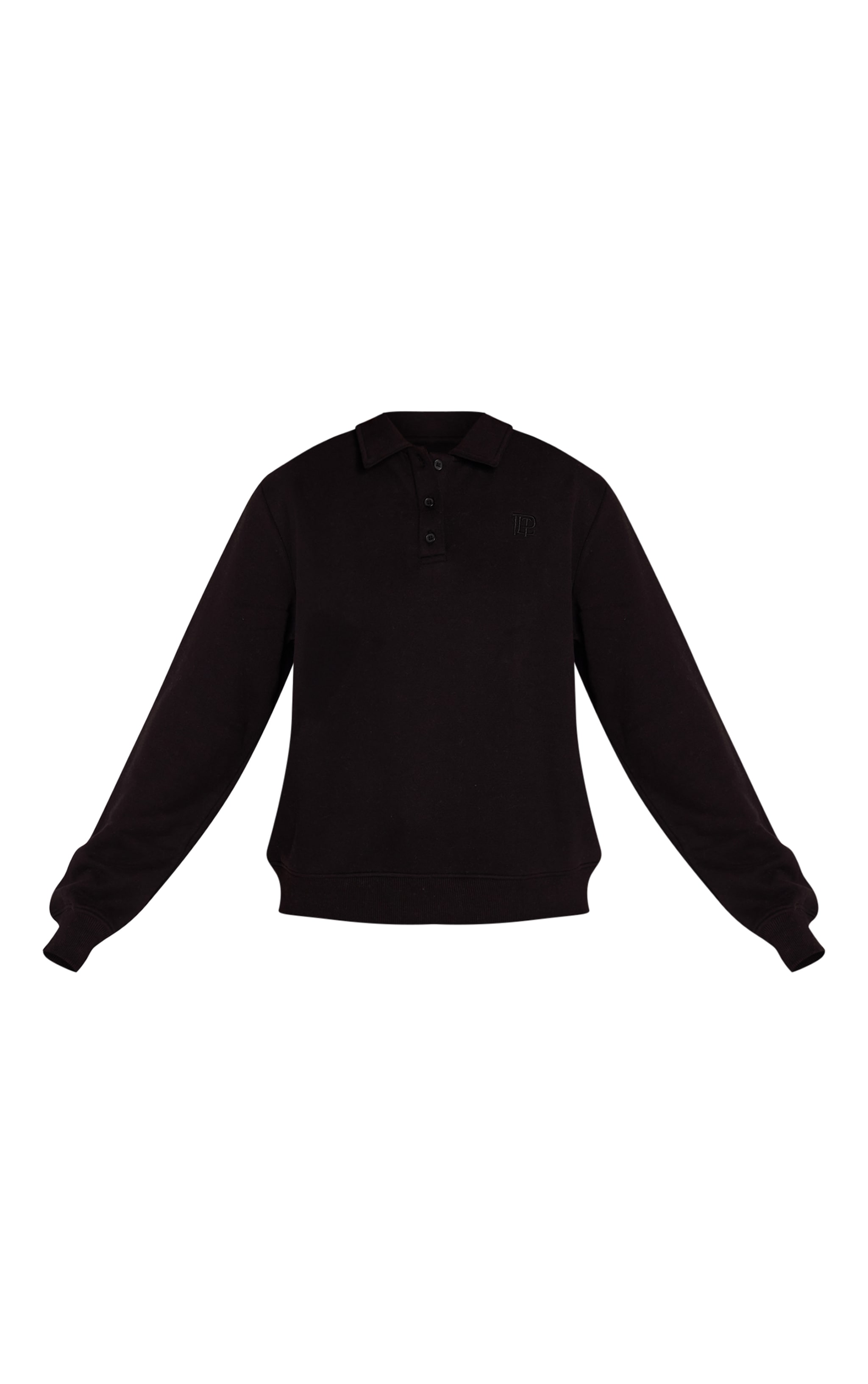 Black Cotton Fleece Polo Sweatshirt image 5