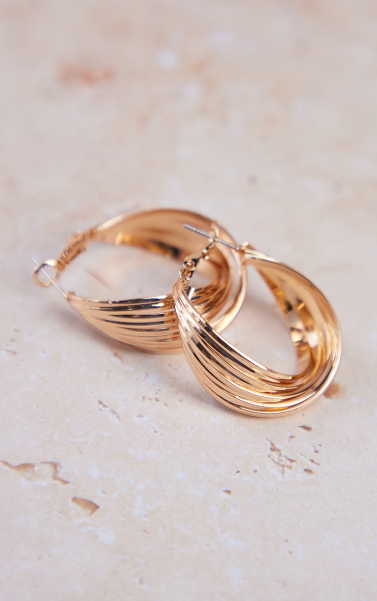 Gold Simple Overlapping Twist Hoop Earrings PrettyLittleThing AUS