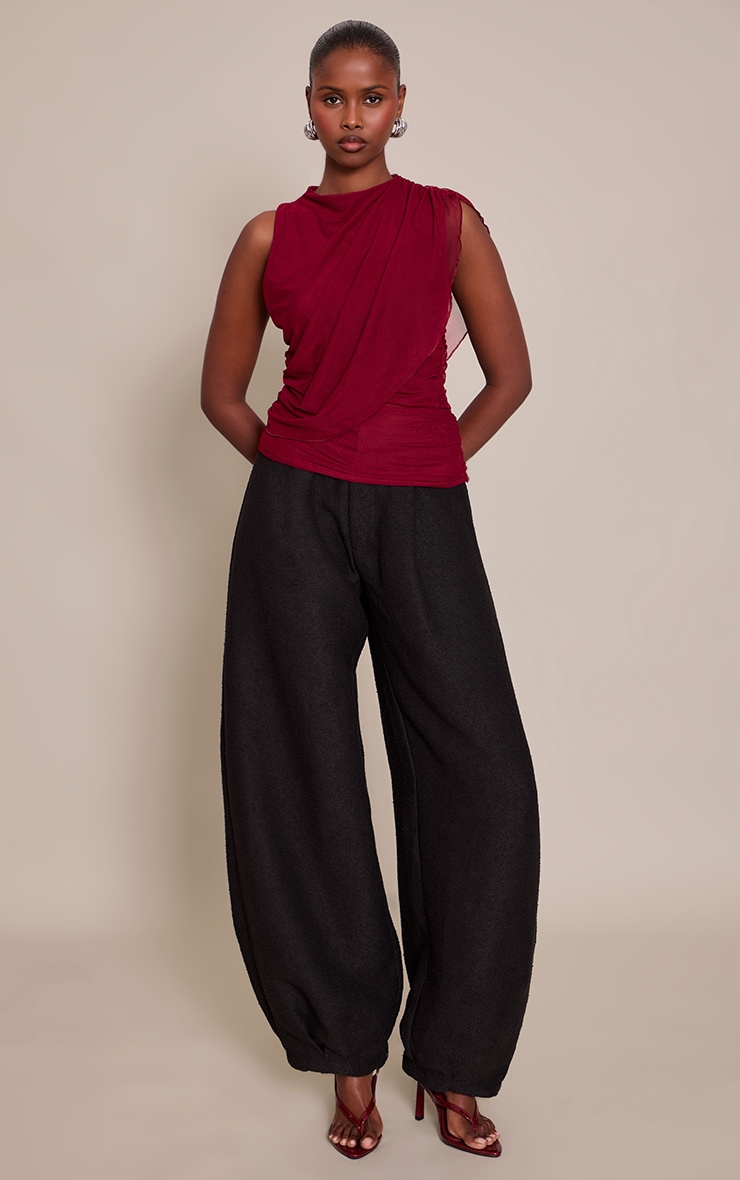 Burgundy Mesh Cape Detail Long Top  image 3