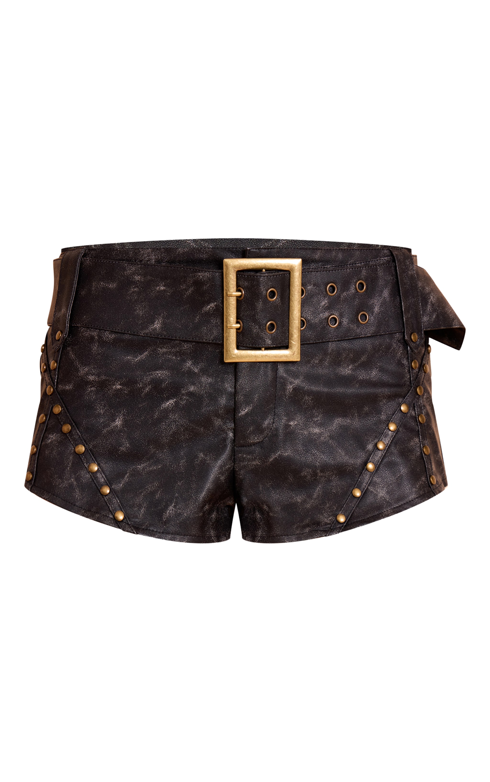 Black Faux Leather Studded Belted Hot Pants image 6