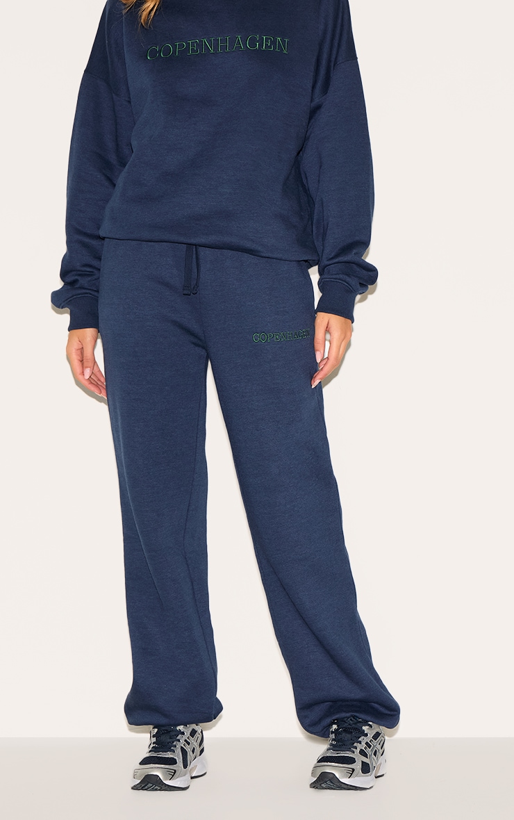 Navy Copenhagen Embroidered Wide Leg Cuffed Track Pants image 1
